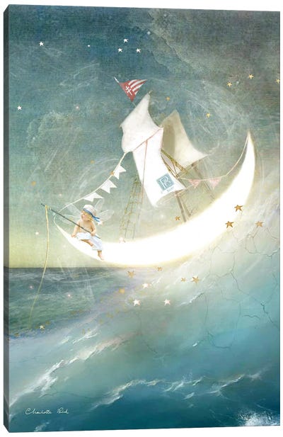 Moon Boat Canvas Art Print - Crescent Moon Art