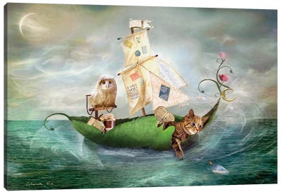 The Owl And The Pussycat Canvas Art Print - Charlotte Bird