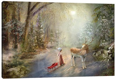 Rudolf Makes A Friend Canvas Art Print - Reindeer Art