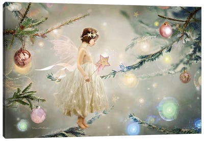 Christmas Tree Fairy Canvas Art Print - Kids Fantasy Art