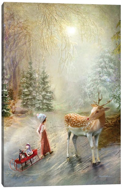 Rudolf Makes A Friend Portrait Canvas Art Print - Winter Wonderland