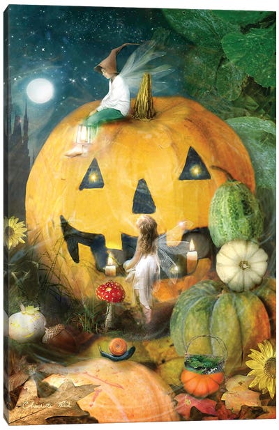 Halloween In The Pumpkin Patch Canvas Art Print - Mushroom Art