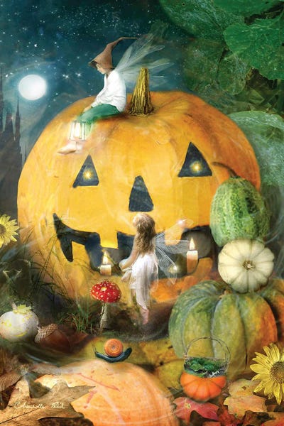 Kids Fantasy Art: Halloween In The Pumpkin Patch by Charlotte Bird