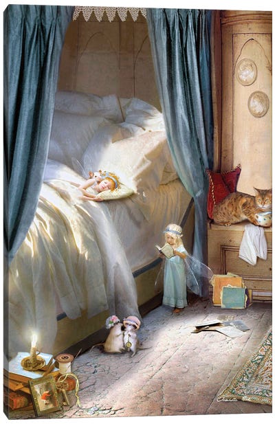 Bedtime Story Canvas Art Print - The Secret Lives of Fairies