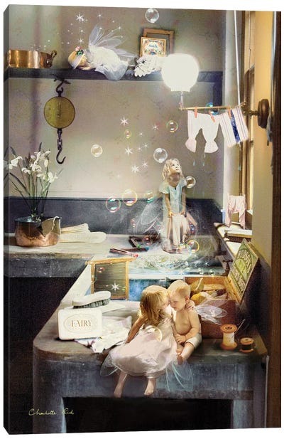 Wash Day Blues Canvas Art Print - The Secret Lives of Fairies