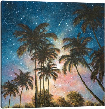 Tropical Night Canvas Art Print - Palm Tree Art