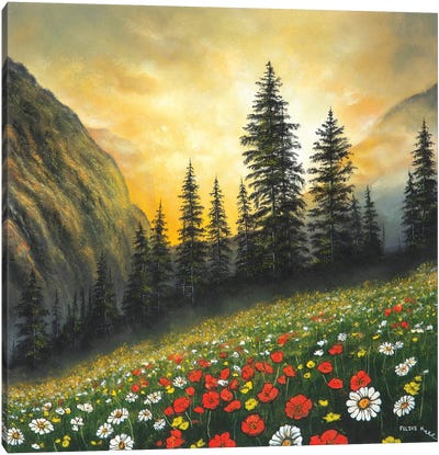 Among The Mountains Canvas Art Print - Cloudy Sunset Art