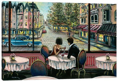 European Café Canvas Art Print - Couple Art