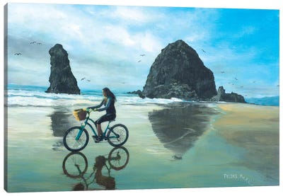 Chill Days At The Coast Canvas Art Print - Bicycle Art