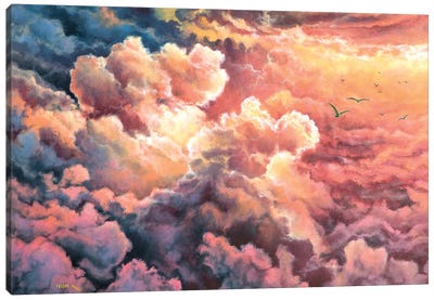 Warm  Clouds Canvas Art Print - Cloudy Sunset Art