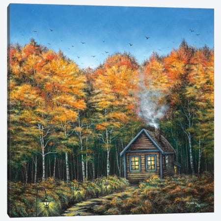 Fall Cabin Canvas Print #CBF4} by ColorByFeliks Canvas Wall Art