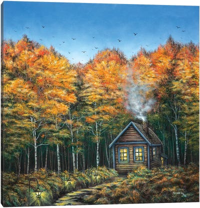 Fall Cabin Canvas Art Print - ColorbyFeliks