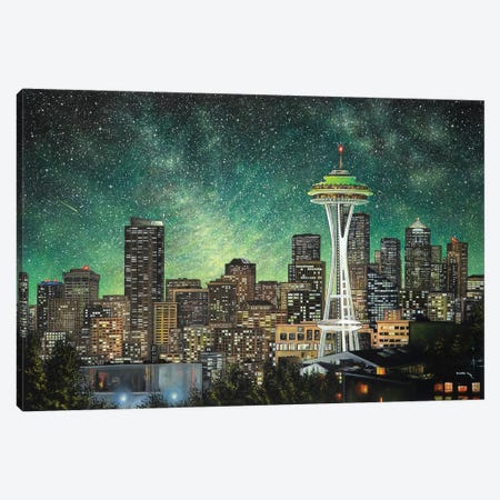 Green Seattle Canvas Print #CBF6} by ColorByFeliks Canvas Wall Art
