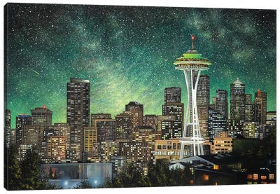 Green Seattle Canvas Art Print - ColorbyFeliks