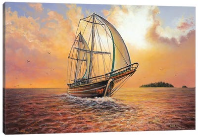 Just Passing By Canvas Art Print - Lake & Ocean Sunrise & Sunset Art