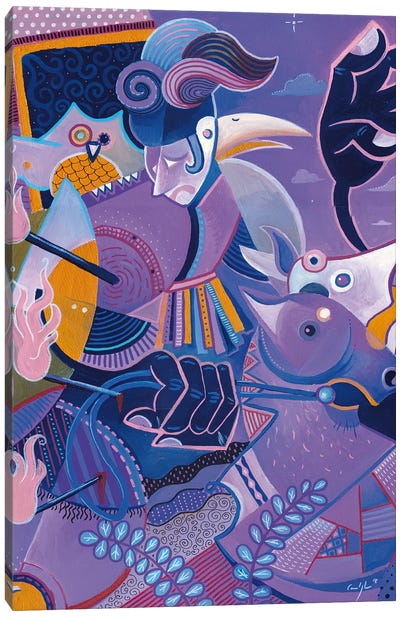 Purple Knight Canvas Art Print - Cubism Art
