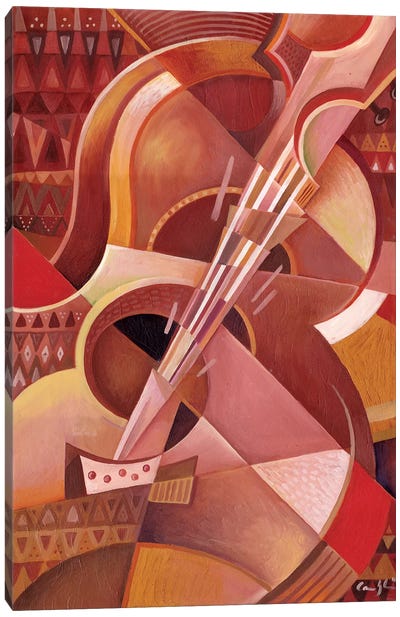Red Guitar Canvas Art Print - Cubism Art