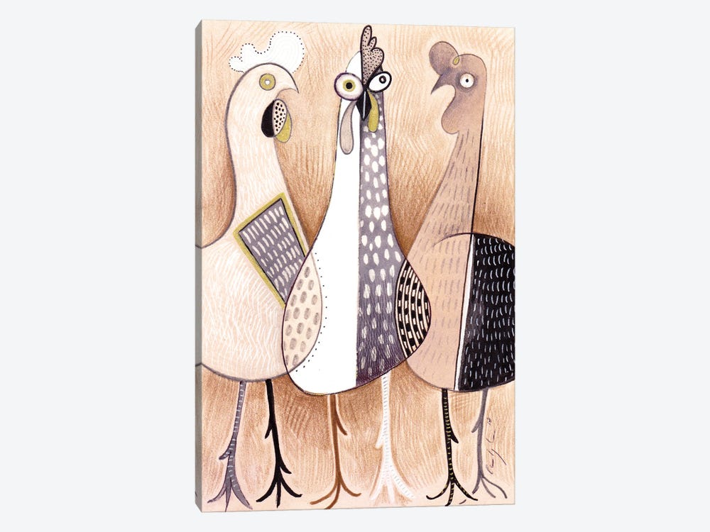 Three Cute Cockerels by Martin Cambriglia 1-piece Canvas Wall Art