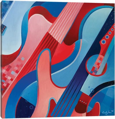 Asturias Red And Blue Guitars Canvas Art Print - Martin Cambriglia