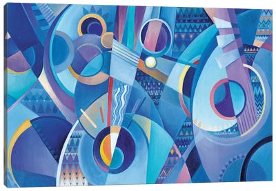 Blue Mandolins Canvas Art Print - Cubism Art