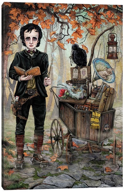 Edgar All Poe Goes To A Magical School Canvas Art Print - Wizards