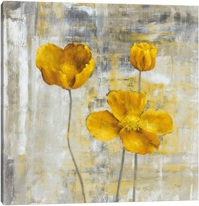 Yellow Flowers II Canvas Art Print - Gray & Yellow Art
