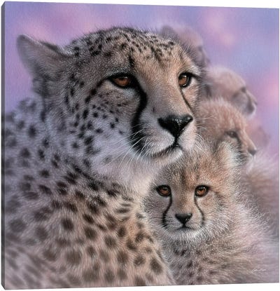 Cheetah Mother's Love Canvas Art Print - Baby Animal Art