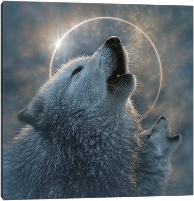Wolf Eclipse, Square Canvas Art Print - Wolf Art