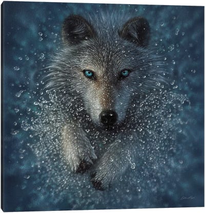 Running Wolf Splash - Square Canvas Art Print - Collin Bogle