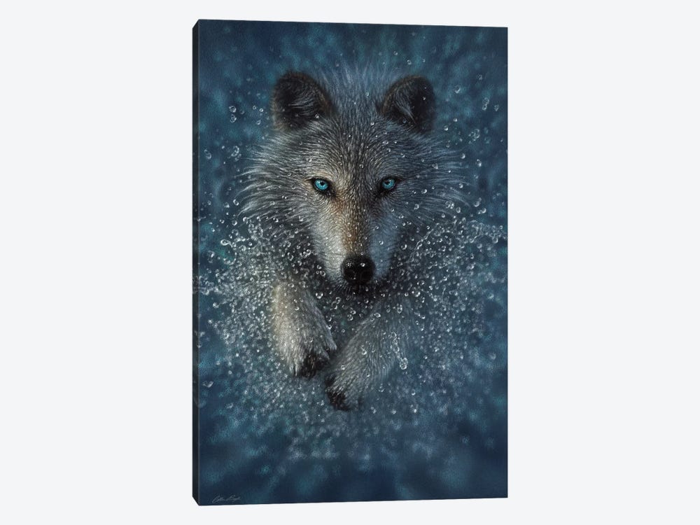 Running Wolf Splash - Vertical by Collin Bogle 1-piece Canvas Artwork