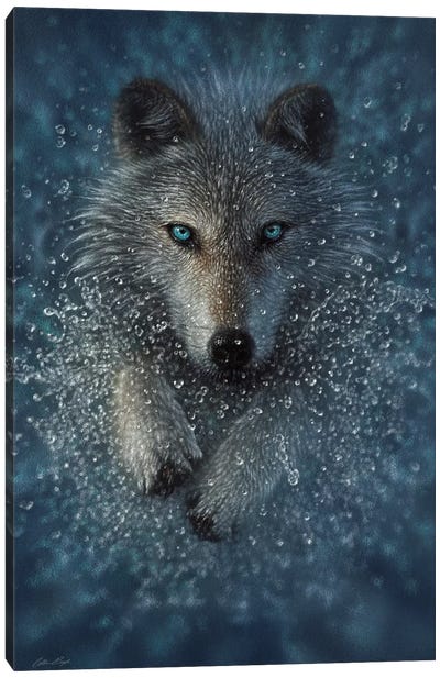 Running Wolf Splash - Vertical Canvas Art Print - Wolf Art