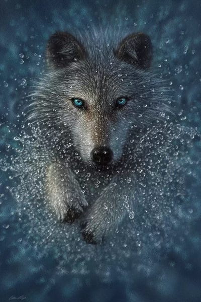 Wolves: Running Wolf Splash - Vertical by Collin Bogle