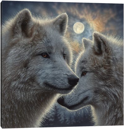 Moonlight Wolf Mates Canvas Art Print - Wolf Art
