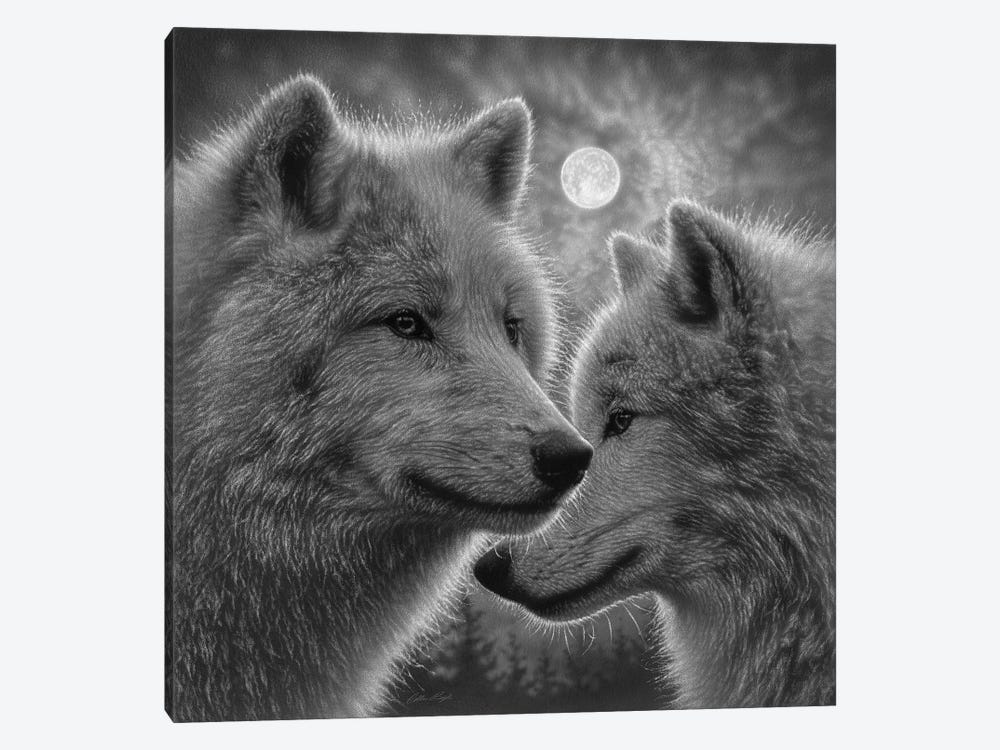 Moonlight Wolf Mates - Black & White by Collin Bogle 1-piece Canvas Wall Art