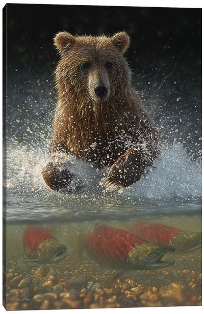Brown Bear Fishing Hole, Vertical Canvas Art Print - Bear Art