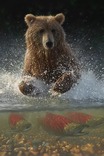 Bears: Brown Bear Fishing Hole, Vertical by Collin Bogle