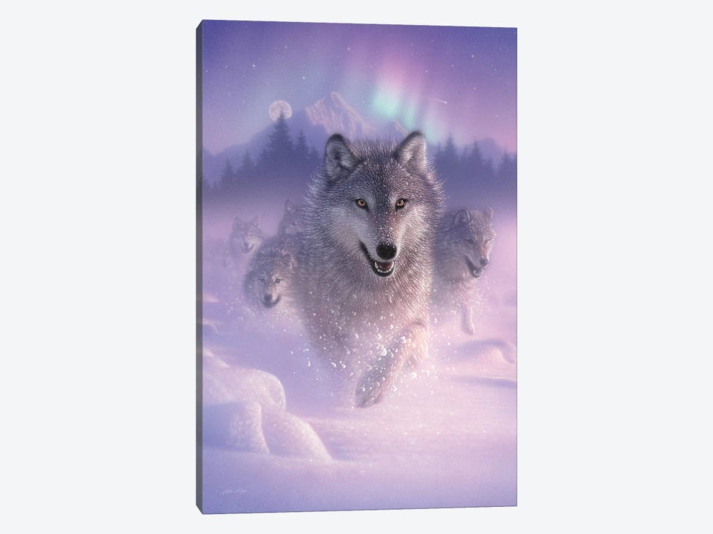 Northern Lights - Running Wolves, Vertical by Collin Bogle 1-piece Canvas Art