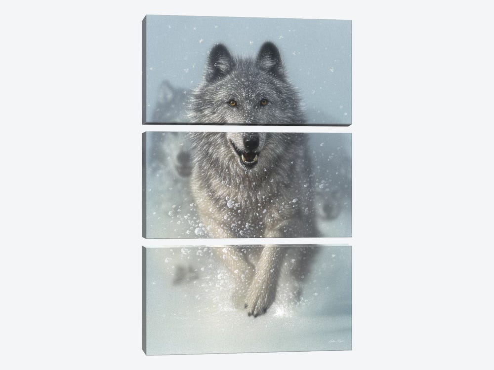 Snow Plow - Running Wolves, Vertical 3-piece Canvas Wall Art