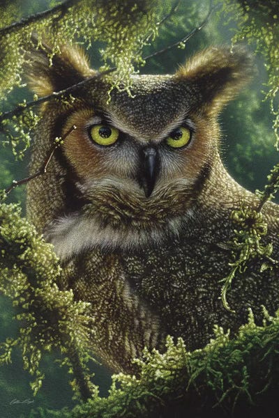 Photorealism: Watching And Waiting - Great Horned Owl, Vertical by Collin Bogle