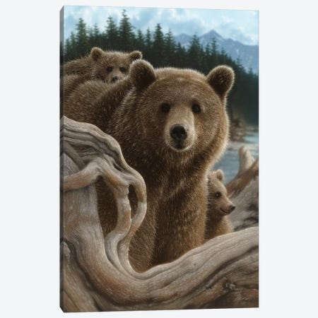 Brown Bears Backpacking, Vertical Canvas Print #CBO8} by Collin Bogle Canvas Wall Art