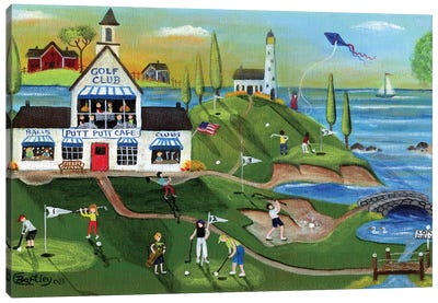 Golf Club Folk Art Canvas Art Print - Cheryl Bartley