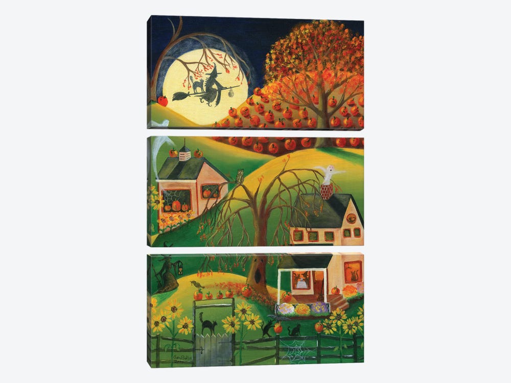 Halloween Witches House by Cheryl Bartley 3-piece Canvas Art Print
