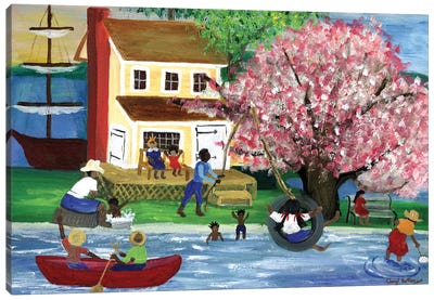 African American Summertime Homestead Canvas Art Print - Coastal Village & Town Art