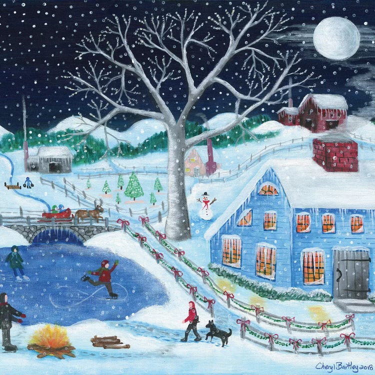 Ice Skating By Old Farm by Cheryl Bartley wall art