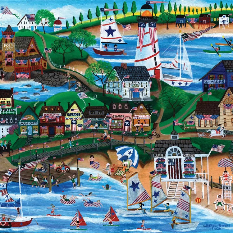 Old New England Seaside 4th of July Celebration by Cheryl Bartley wall art