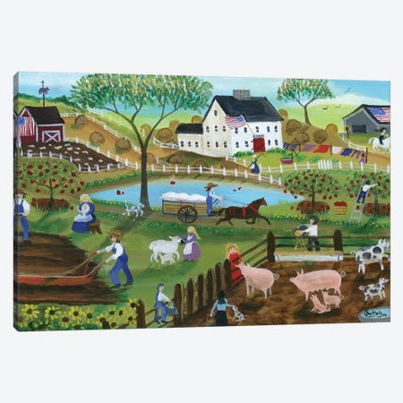 Old Tyme Americana Country Farmyard Canvas Print #CBT149} by Cheryl Bartley Canvas Artwork