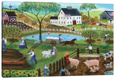 Old Tyme Americana Country Farmyard Canvas Art Print - Cheryl Bartley
