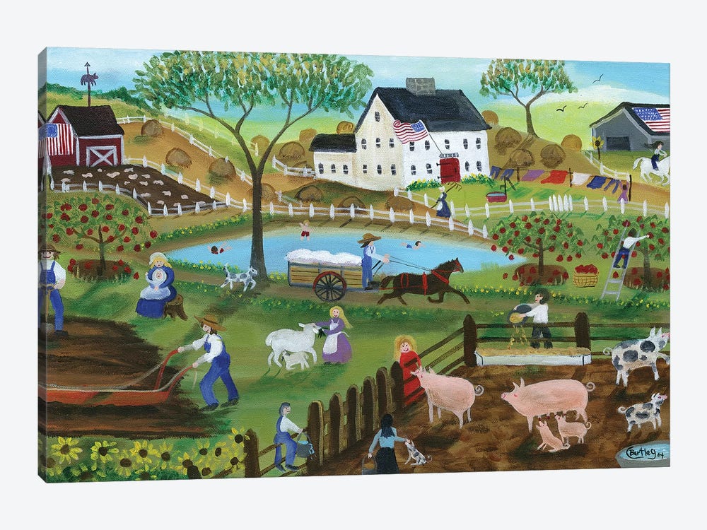 Old Tyme Americana Country Farmyard by Cheryl Bartley 1-piece Canvas Print