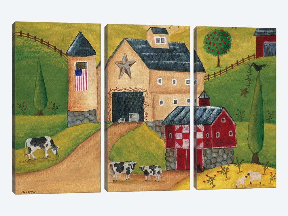 American Country Barns by Cheryl Bartley 3-piece Canvas Artwork