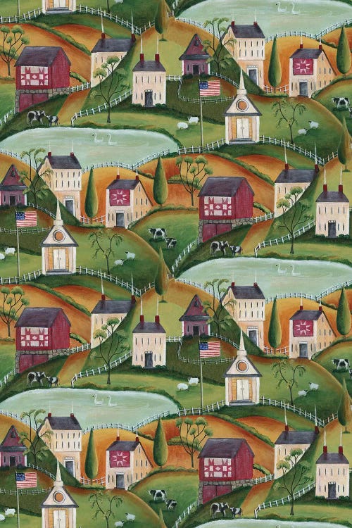 Primitive American Folk Art Village of Yesteryear Bartley